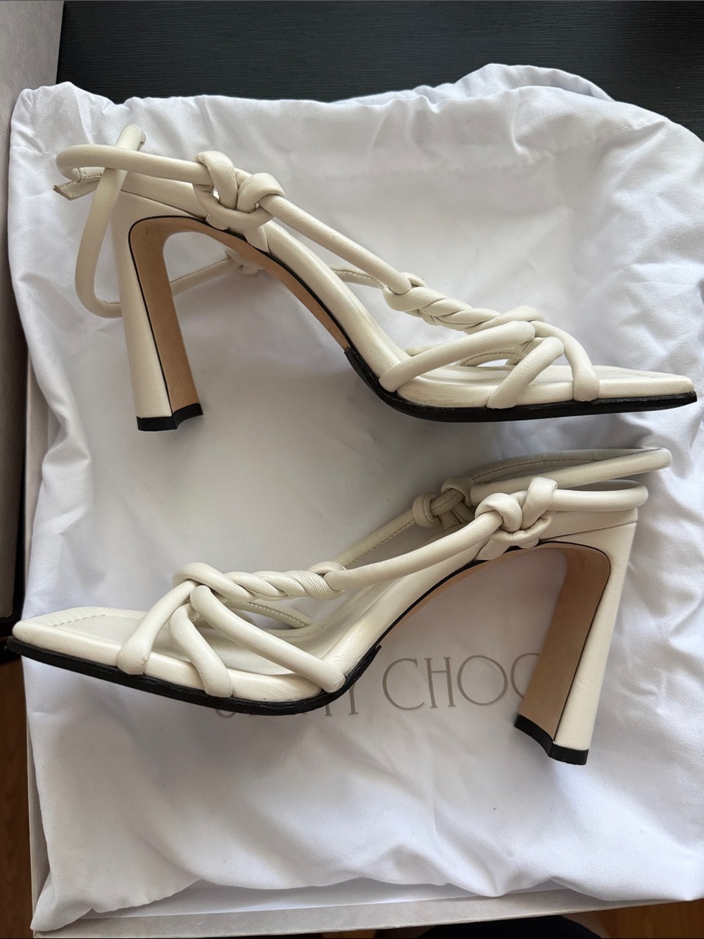 Jimmy Choo Ivory Braided Strap Heels - Picture 3 of 5